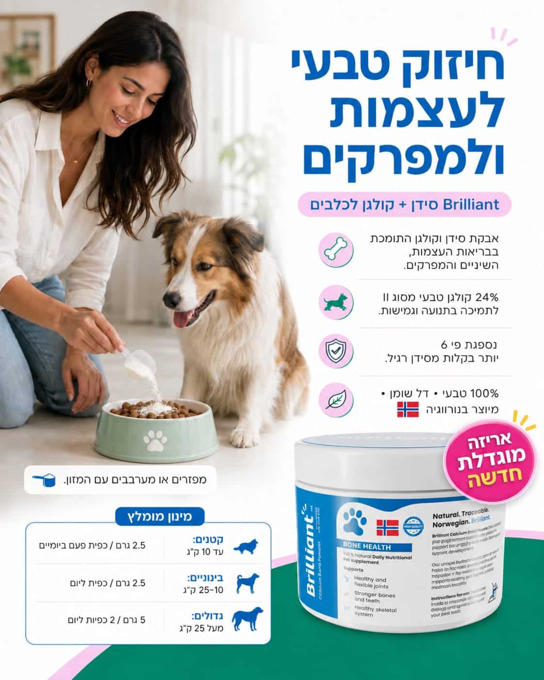 תוסף קולגן וסידן לבריאות ושיקום המפרקים והעצמות BRILLIANT נורבגיה – תמונה 2