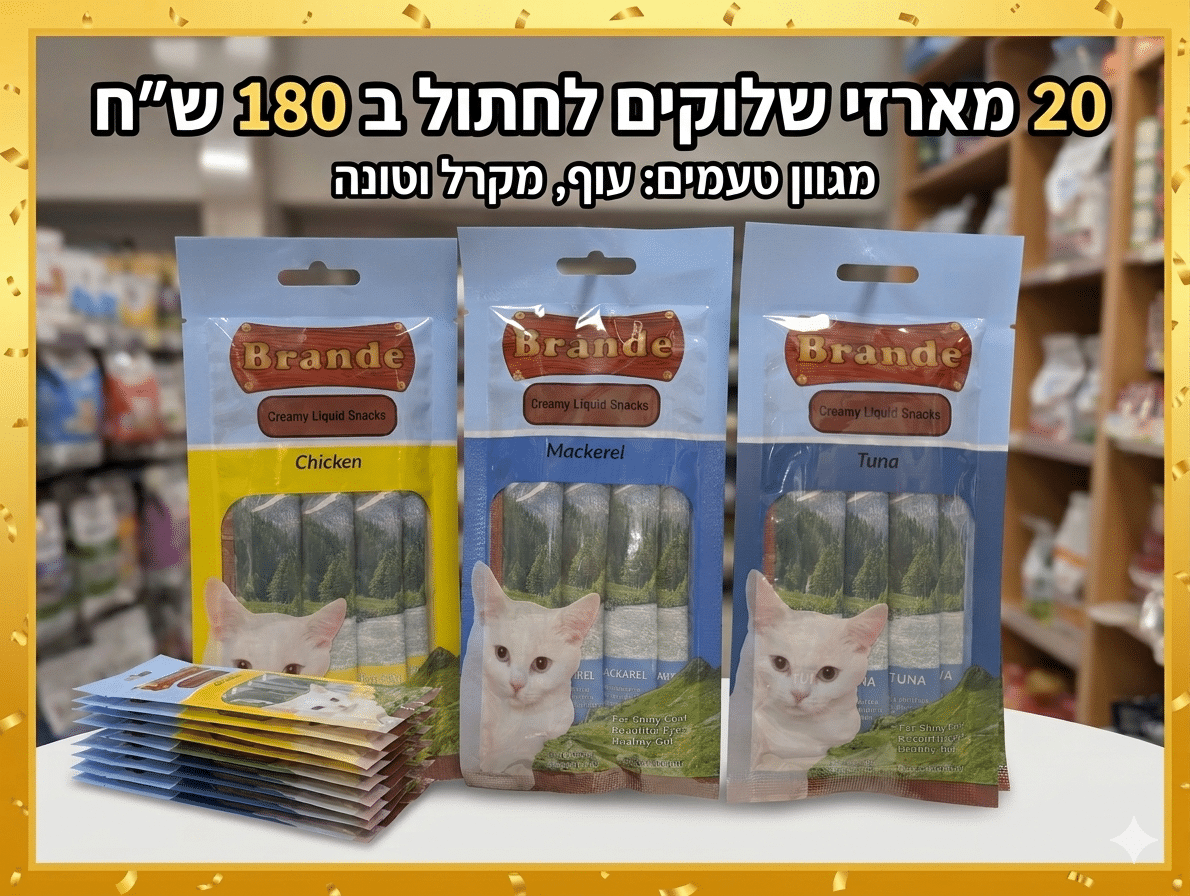 שלוקים לחתולים מבצע 20 חבילות ב 180 ש''ח